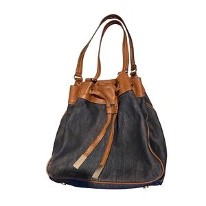 Michael Kors Denim and Tan Leather Drawstring Shoulder Bag